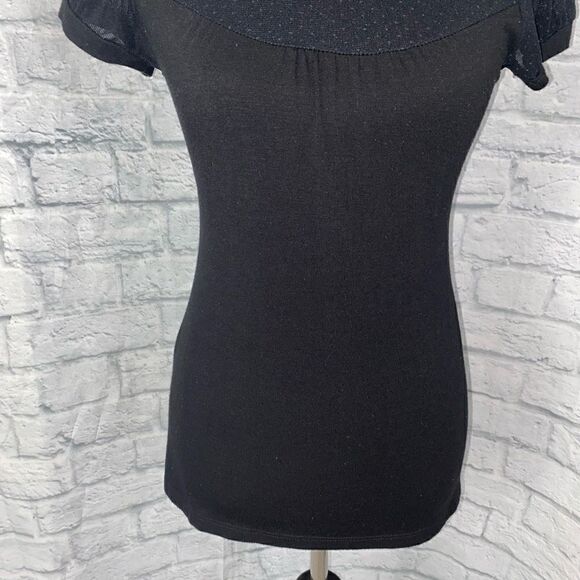 Forever21 mock collar short sleeve baby doll top w/shoulder buttons black sz MED - Picture 3 of 13